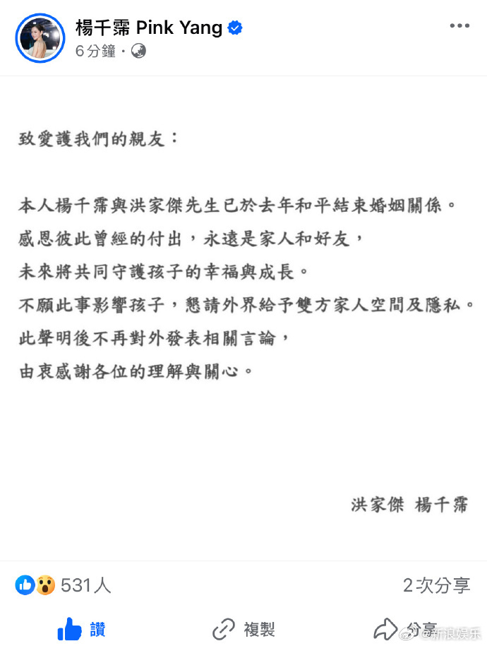 杨千霈与洪家杰的婚姻落幕，探究离婚背后的故事